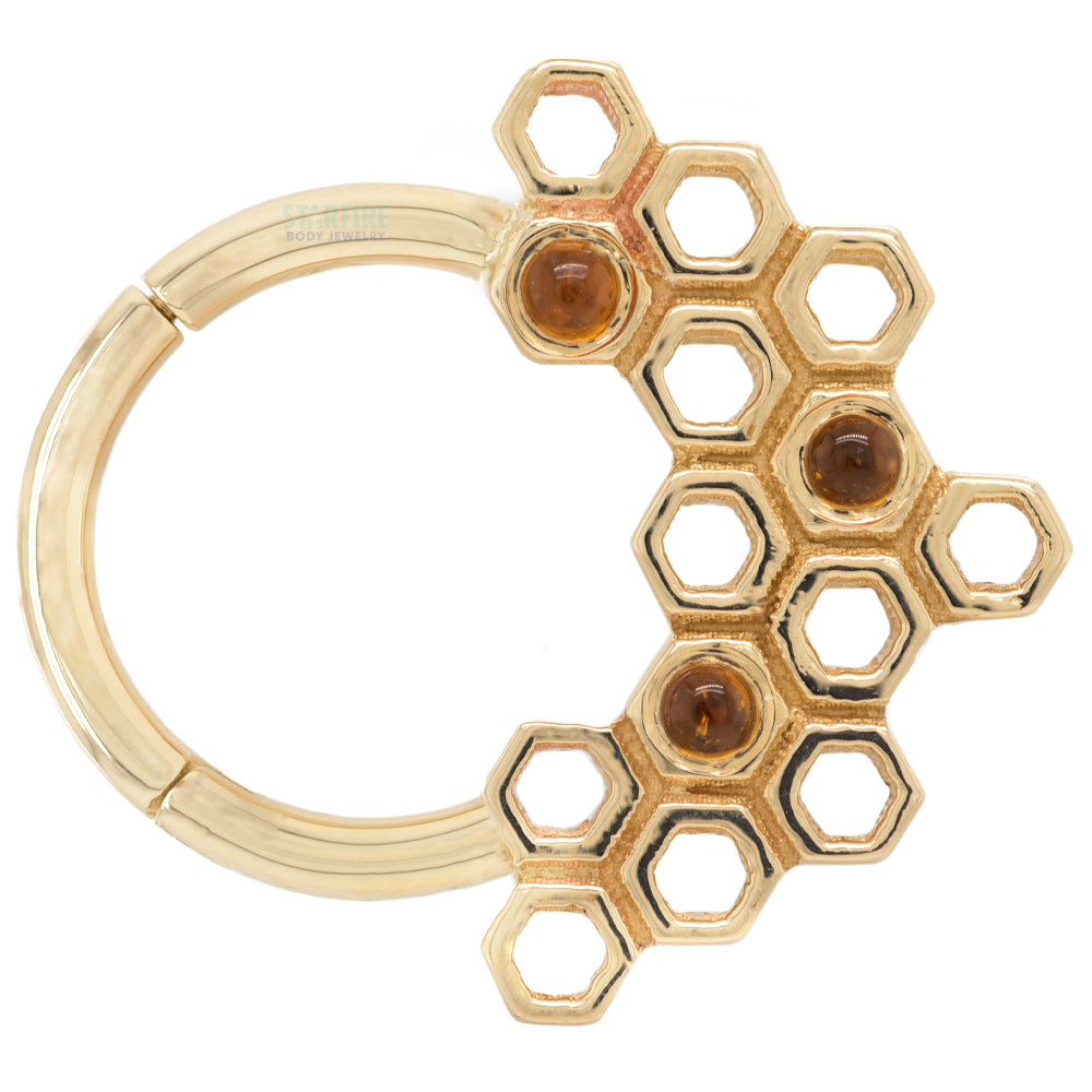Honeycomb Hinge Ring in Gold & Platinum with Citrine