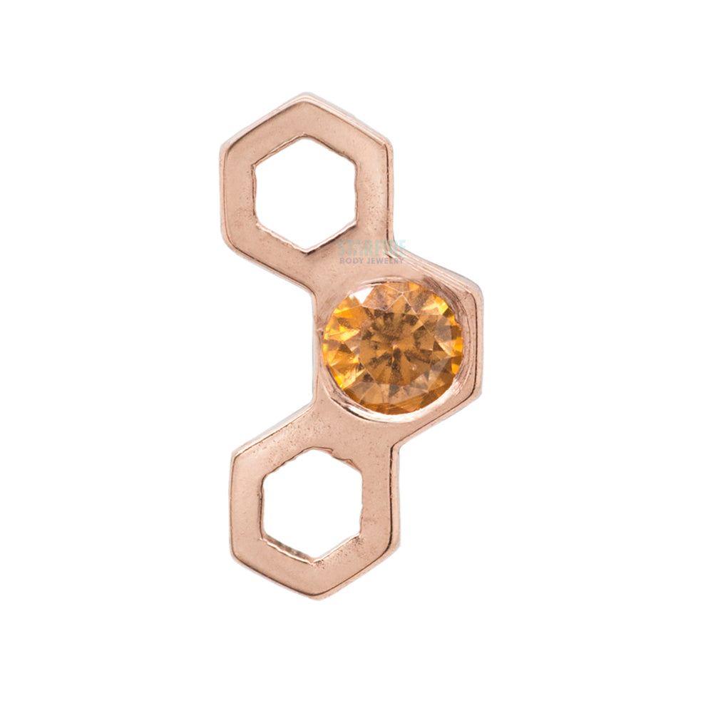 Honeycomb Threaded End in Gold with Amber CZ