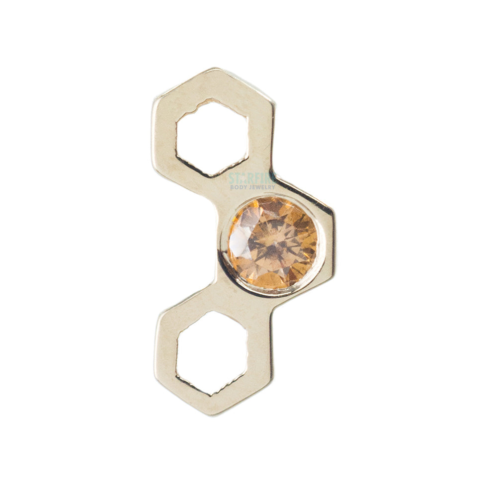 Honeycomb Threaded End in Gold with Amber CZ