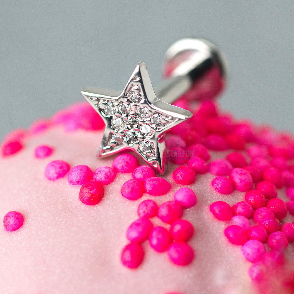 Micro Pave Star Threaded End in Gold with White CZ's