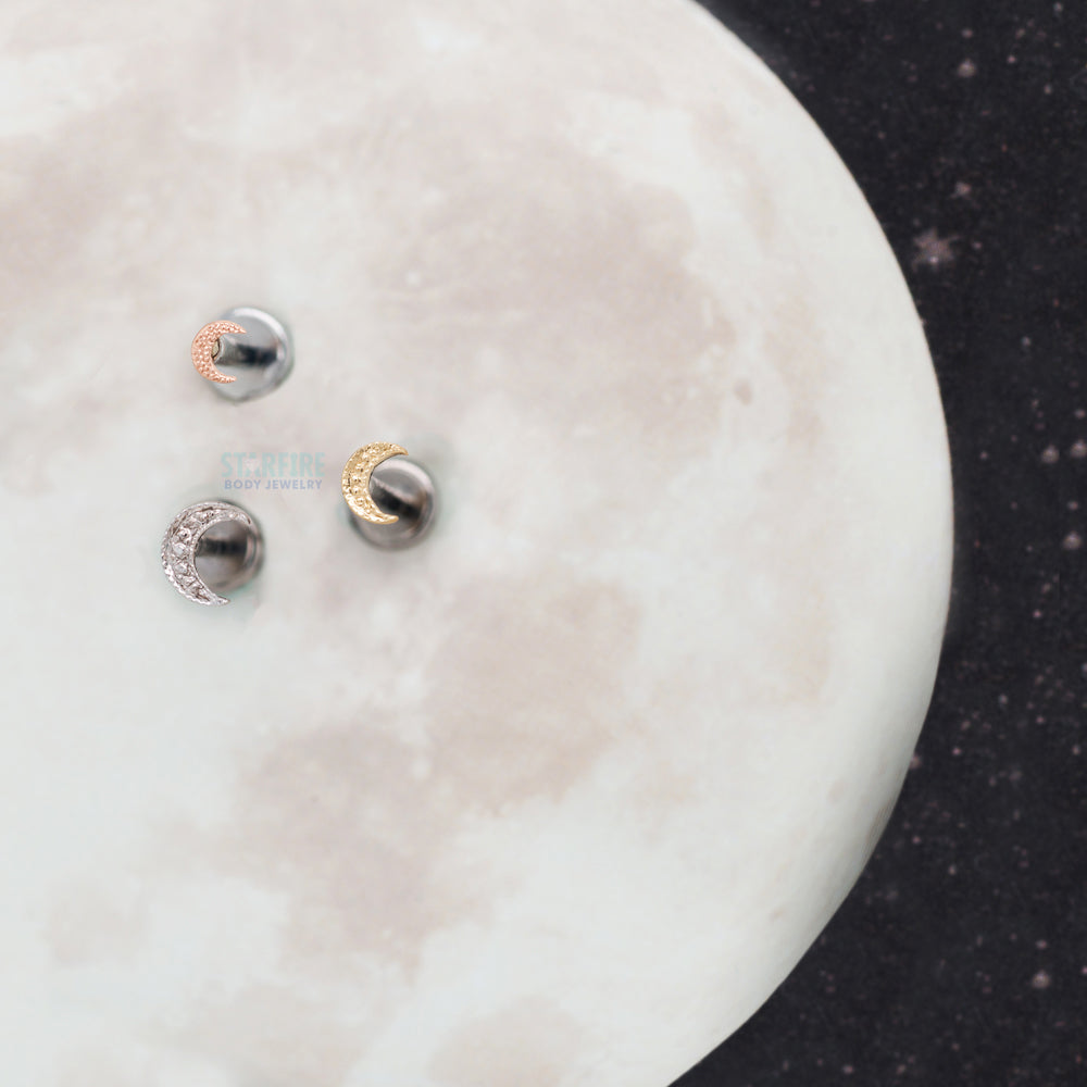 Pave Crescent Moon Threaded End in Gold
