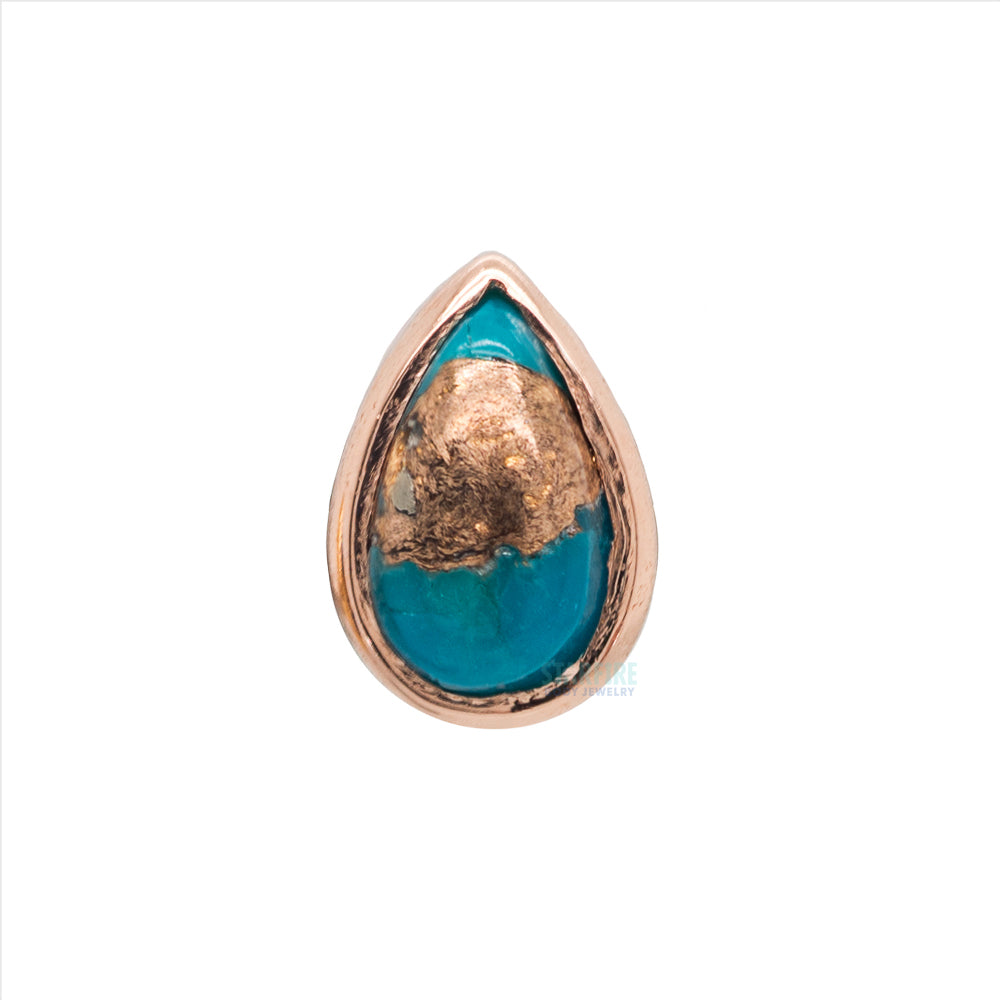 Copper Blue Turquoise Pear in Bezel Threaded End in Gold