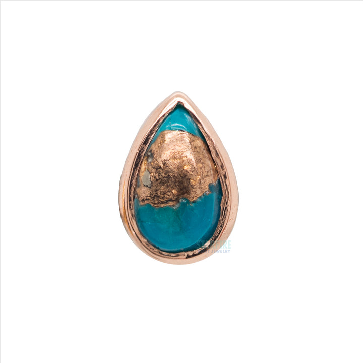 Copper Blue Turquoise Pear in Bezel Threaded End in Gold