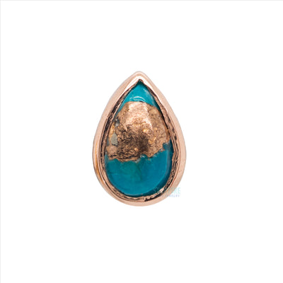 Copper Blue Turquoise Pear Cab Threaded End in Gold