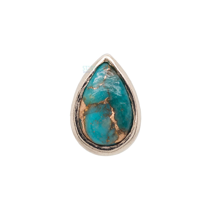 Copper Blue Turquoise Pear in Bezel Threaded End in Gold