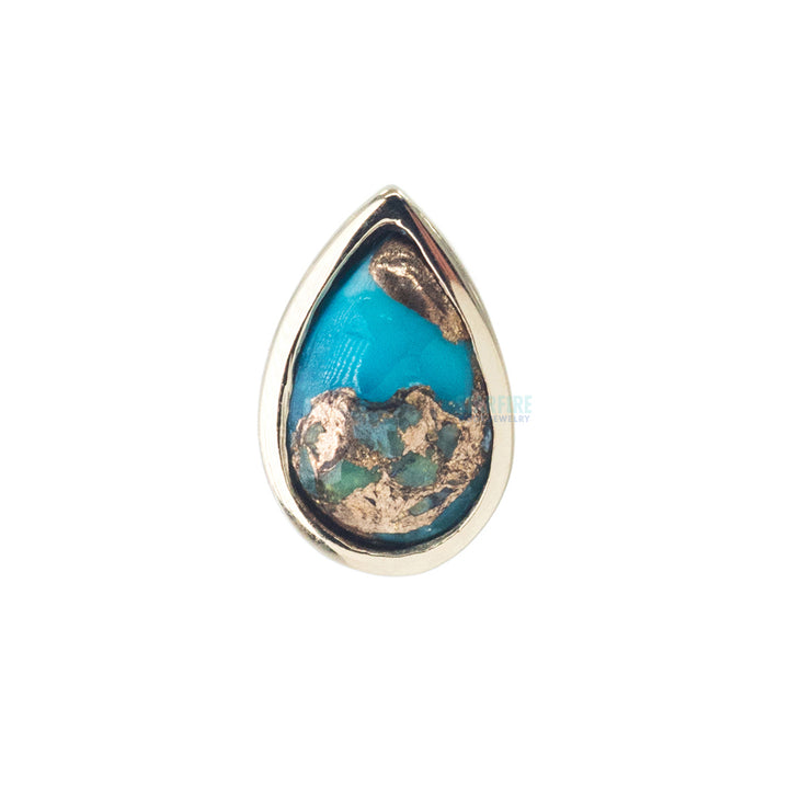 Copper Blue Turquoise Pear in Bezel Threaded End in Gold