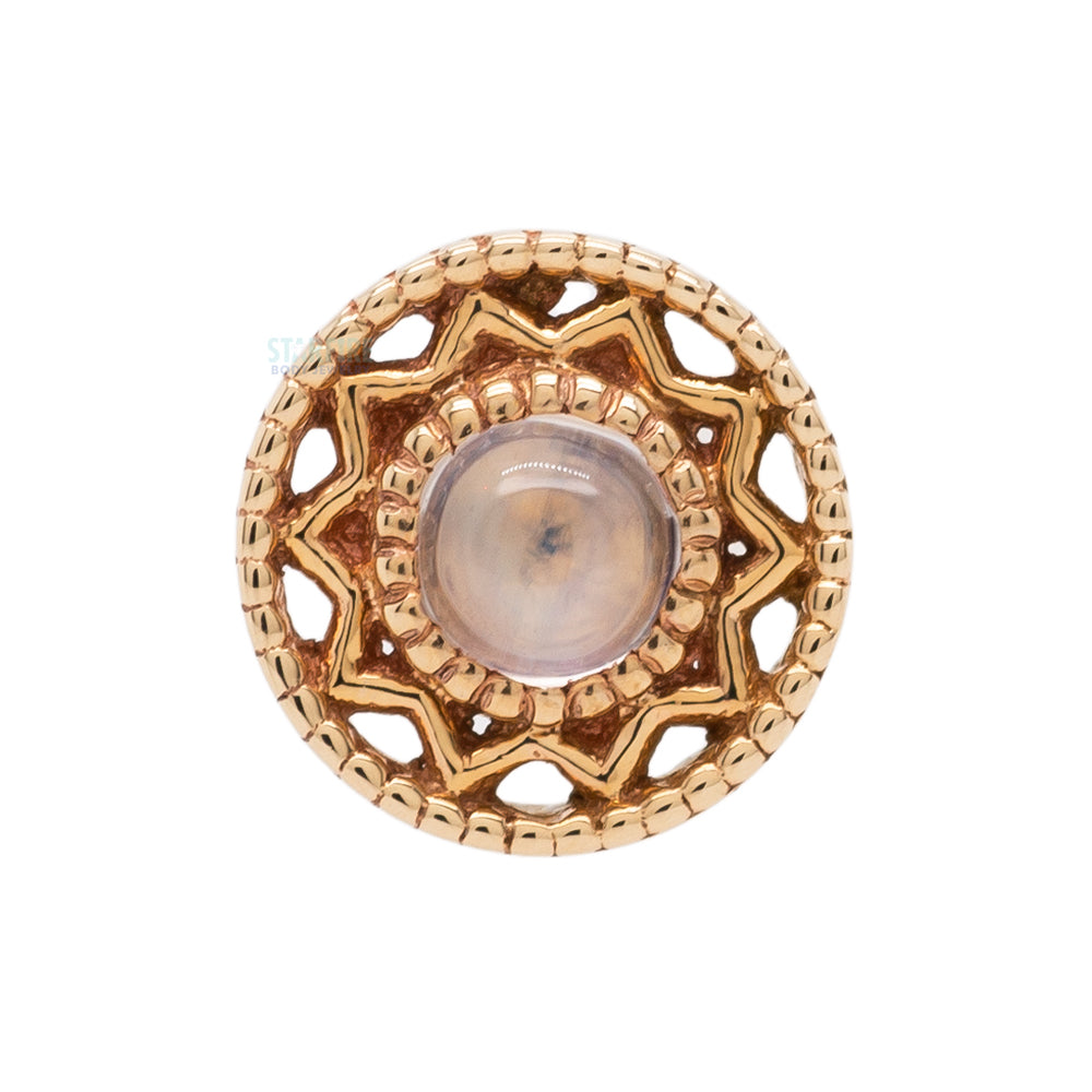 "Bandera" Nostril Screw in Gold & Platinum with Rainbow Moonstone