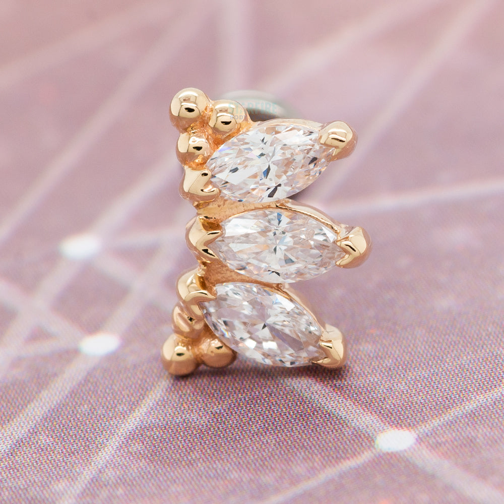 "Eloise" Marquise "Panaraya" Threaded End in Gold & Platinum with White CZ's