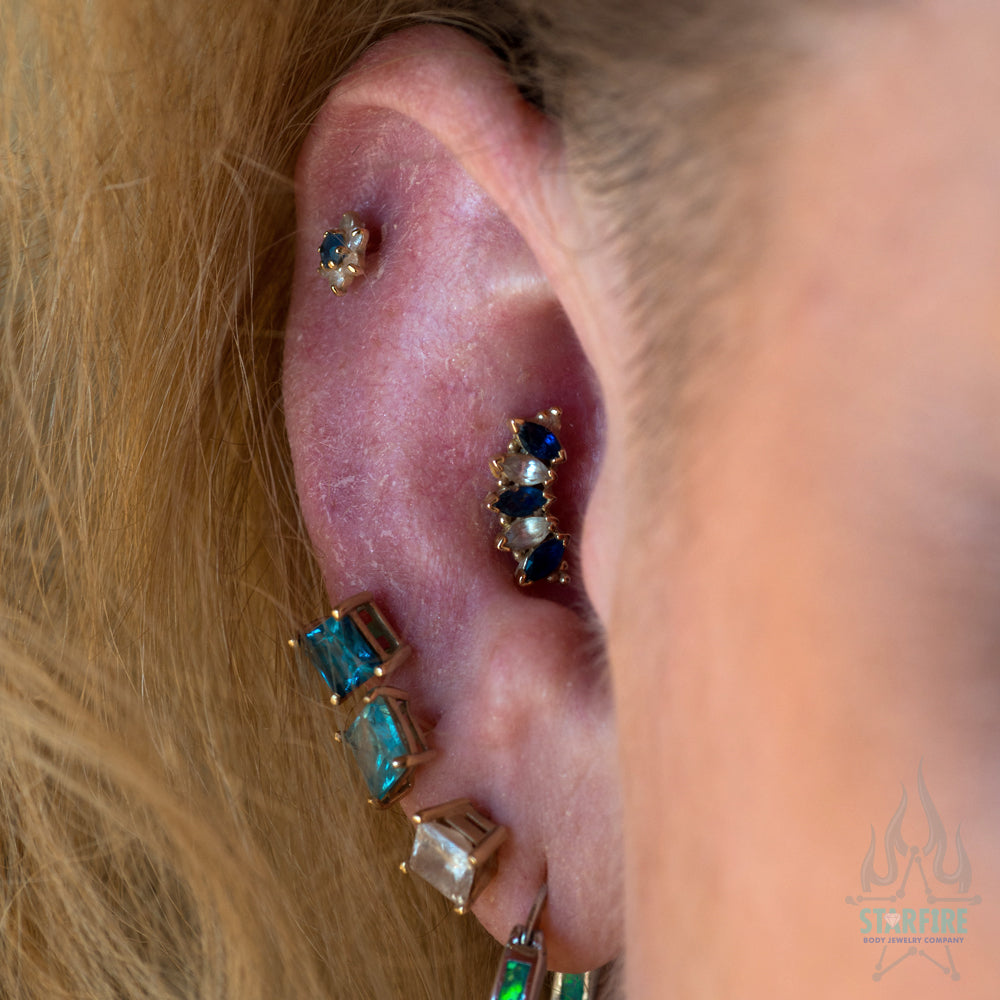 Marquise "Panaraya" Threaded End in Gold with Blue Sapphires & White Sapphires