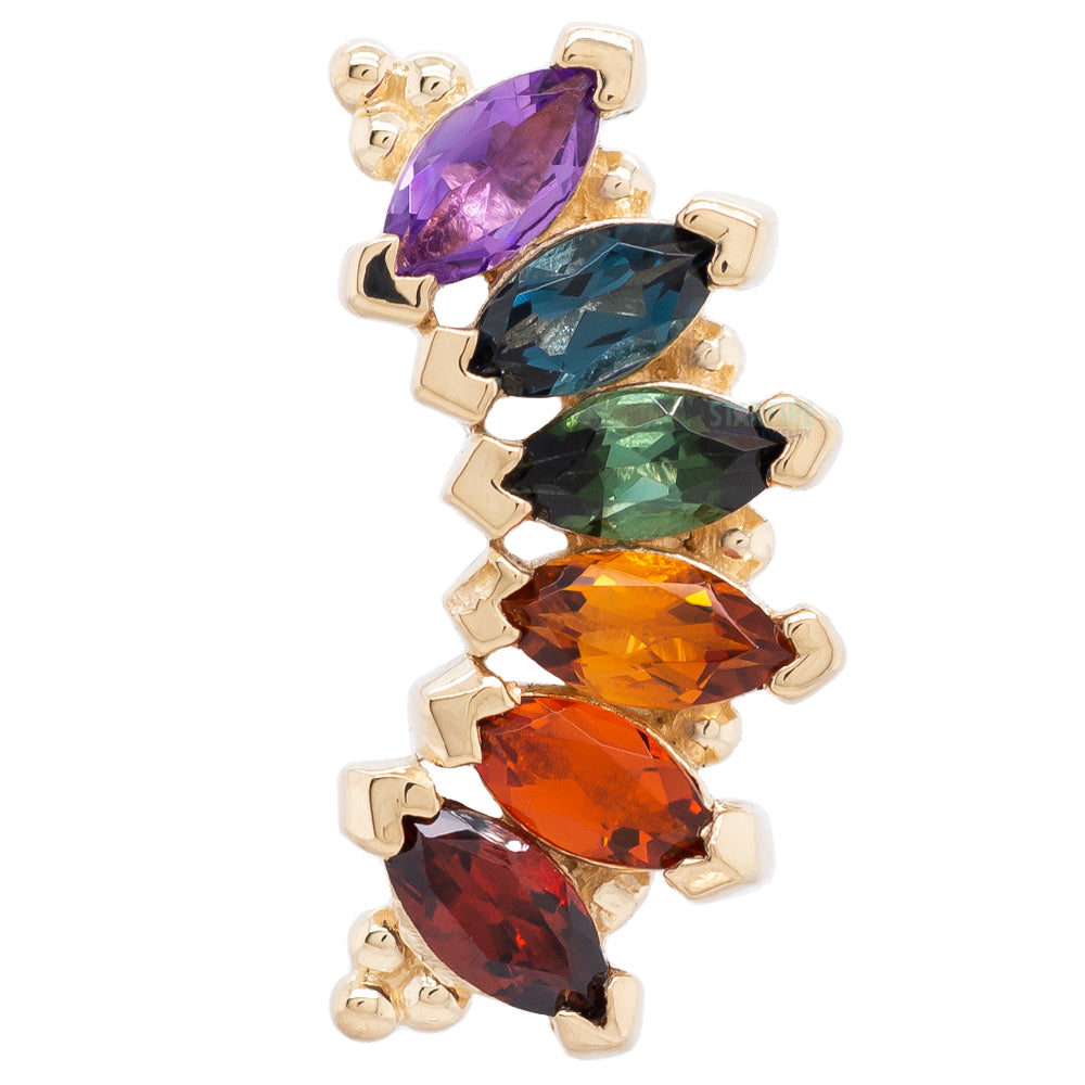 6 Gem Marquise "Panaraya" Threaded End in Gold Rainbow 2 with Genuine Gemstones