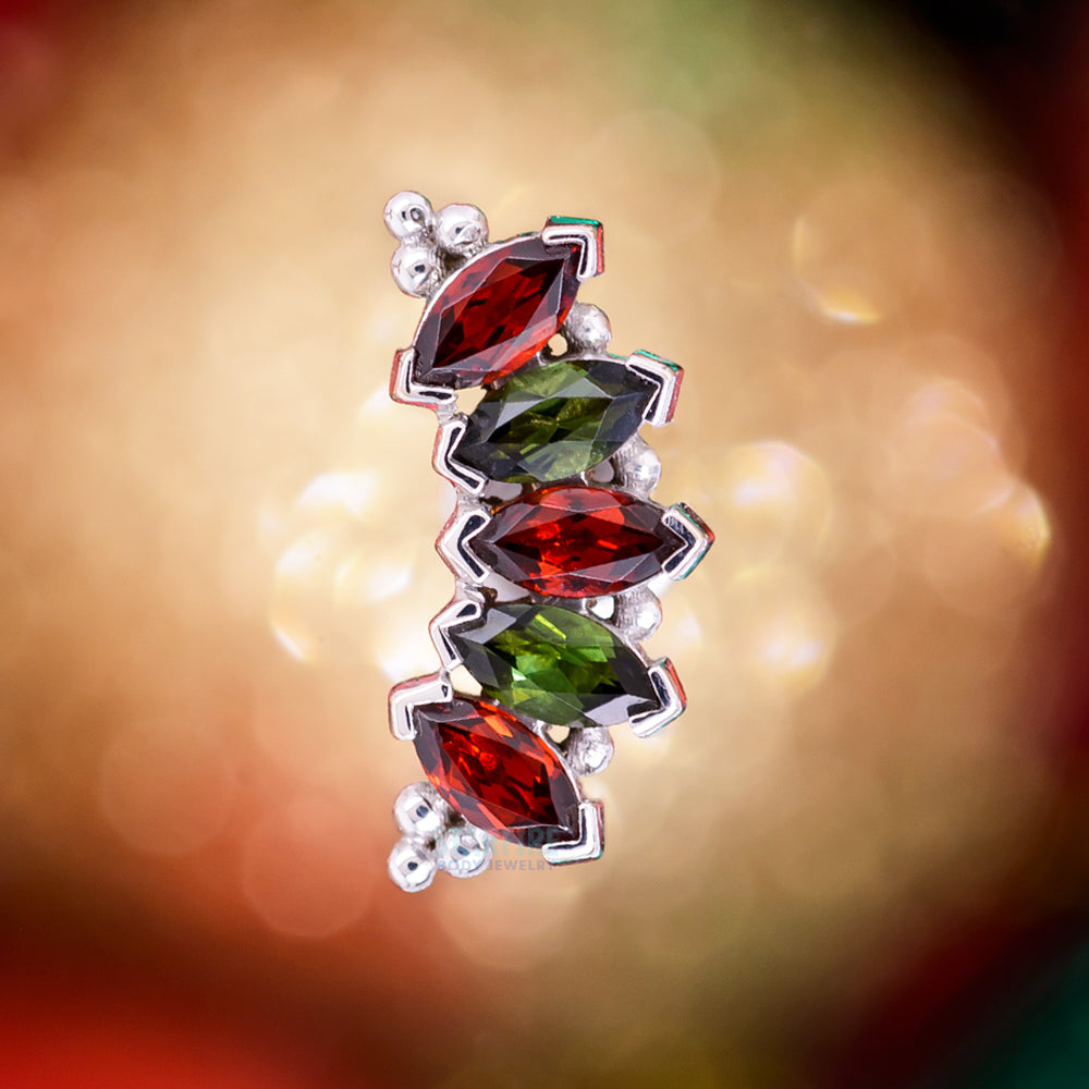 Marquise "Panaraya" Threaded End in Gold 'Holiday Collection' with Garnet & Green Tourmaline