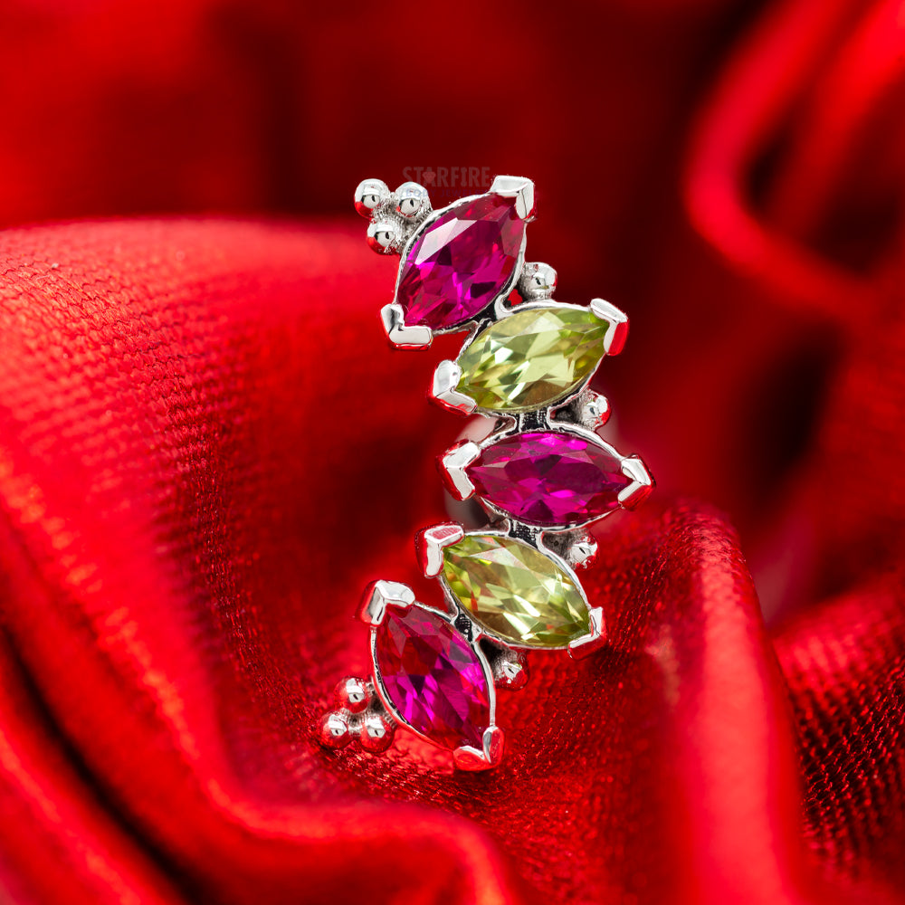 Marquise "Panaraya" Threaded End in Gold 'Holiday Collection' with Red & Peridot