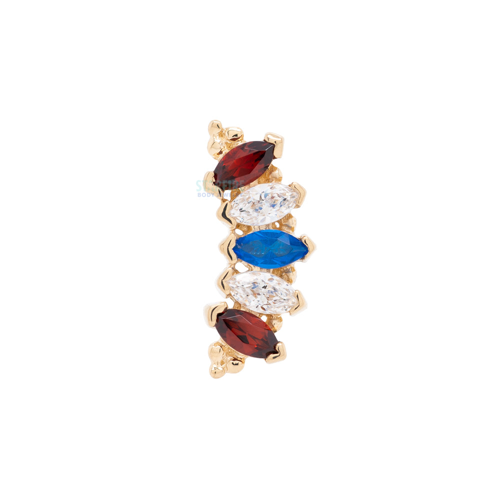 Marquise "Panaraya" Threaded End in Gold with Garnet, White CZ's & Blue Sapphire
