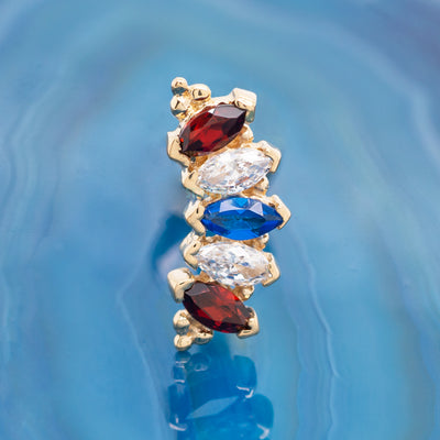 Marquise "Panaraya" Threaded End in Gold with Garnet, White CZ's & Blue Sapphire