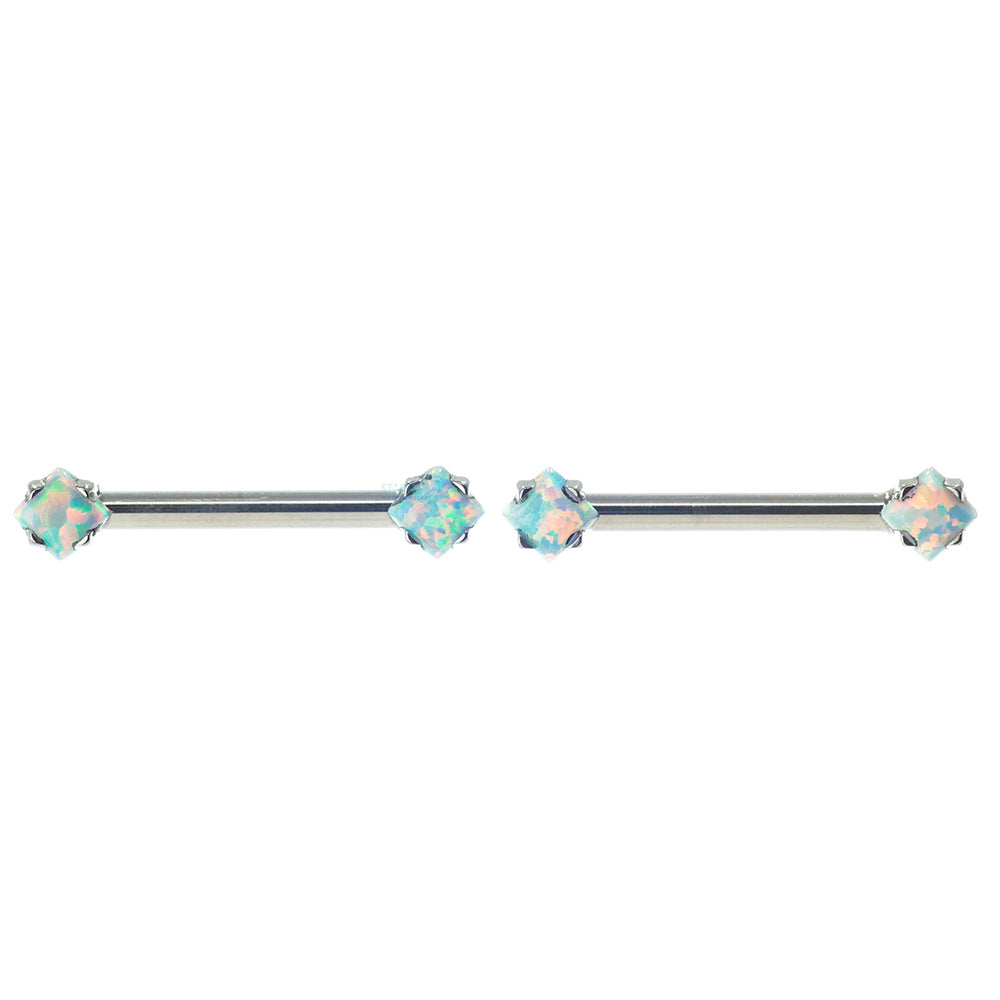 threadless: Princess-Cut Opal Cabochon Side-Set Nipple Barbells in Prong's - pair