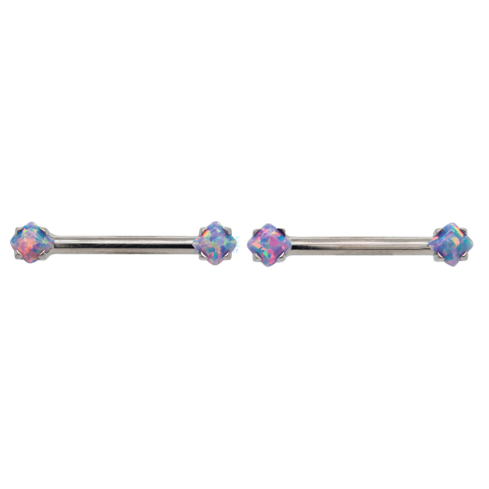 threadless: Princess-Cut Opal Cabochon Side-Set Nipple Barbells in Prong's - pair