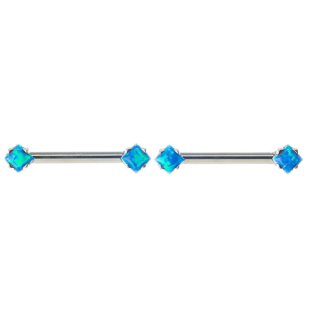 threadless: Princess-Cut Opal Cabochon Side-Set Nipple Barbells in Prong's - pair