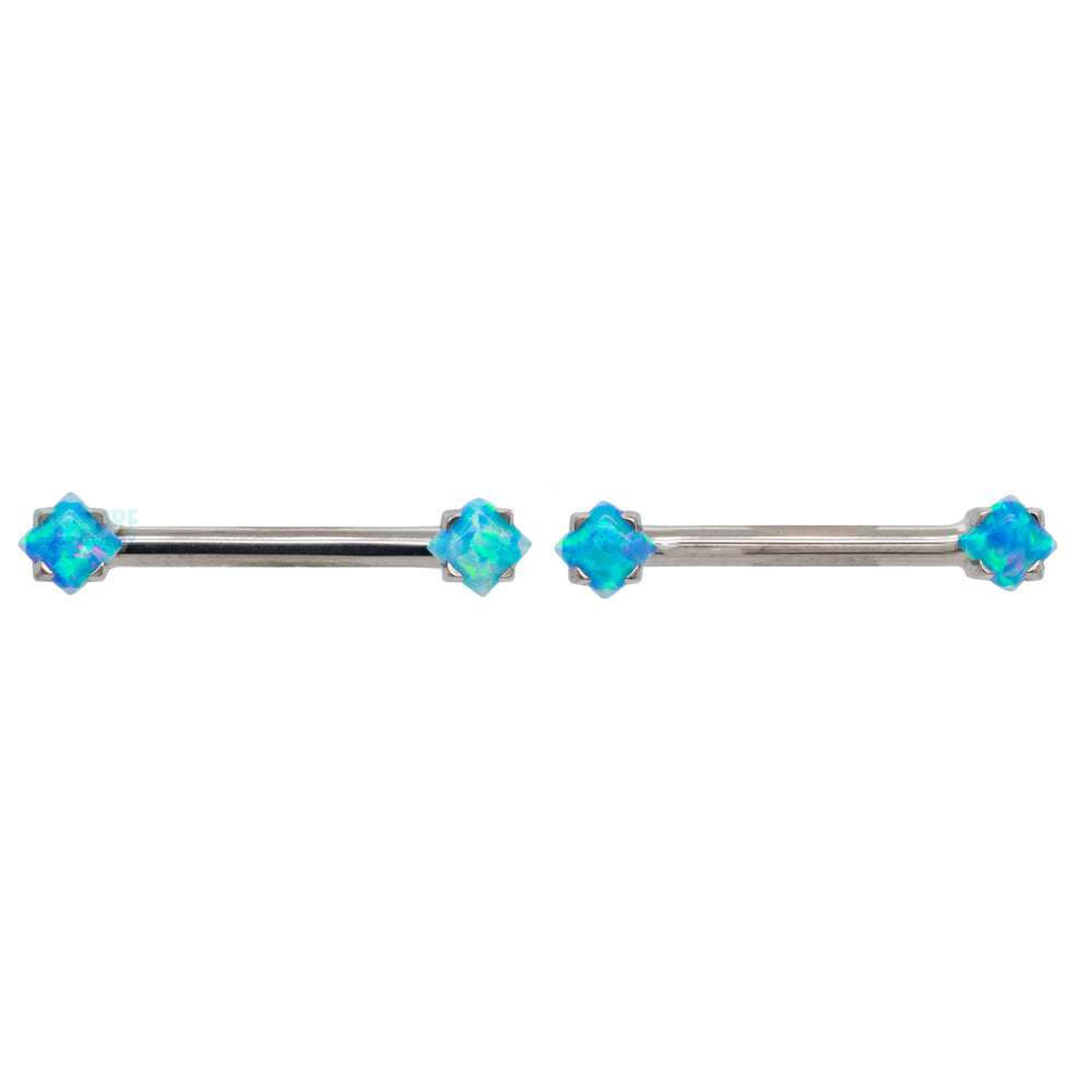 threadless: Princess-Cut Opal Cabochon Side-Set Nipple Barbells in Prong's - pair