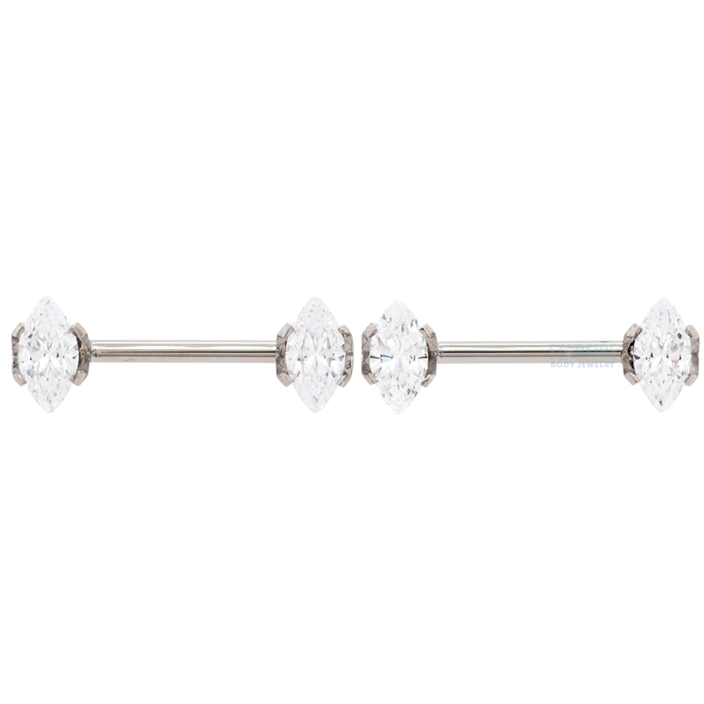 threadless: Marquise-Cut Brilliant-Cut Gems Side-Set Nipple Barbells in Prong's - pair