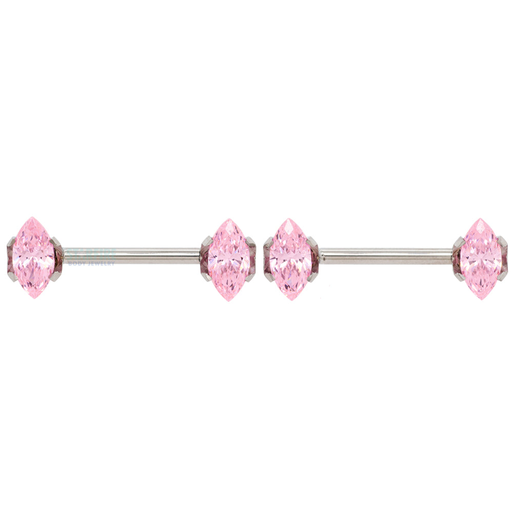 threadless: Marquise-Cut Brilliant-Cut Gems Side-Set Nipple Barbells in Prong's - 5/8" - pair
