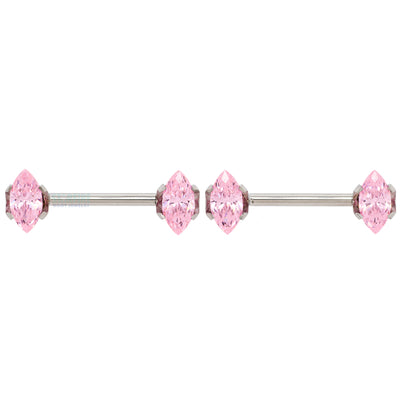 threadless: Marquise-Cut Brilliant-Cut Gems Side-Set Nipple Barbells in Prong's - pair