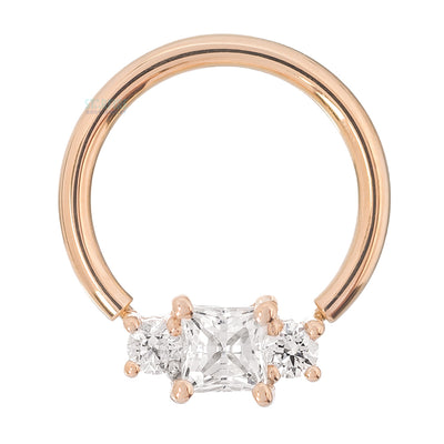 Princess with Accents Segment Ring in Gold with White CZ's