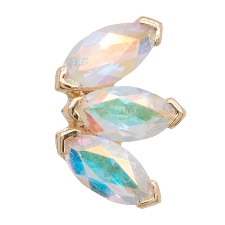 Triple Marquise Fan Threaded End in Gold & Platinum with Mercury Mist Topaz