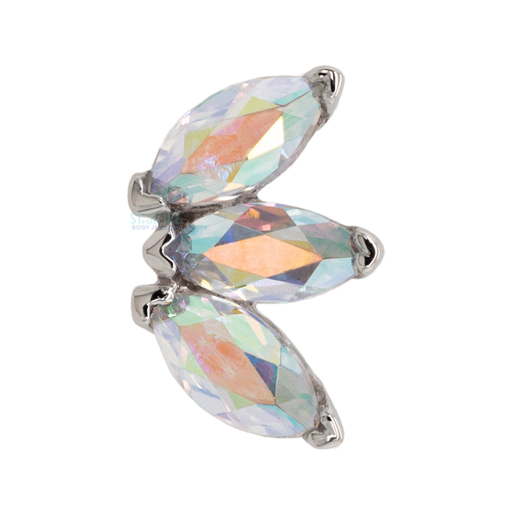 Triple Marquise Fan Threaded End in Gold & Platinum with Mercury Mist Topaz