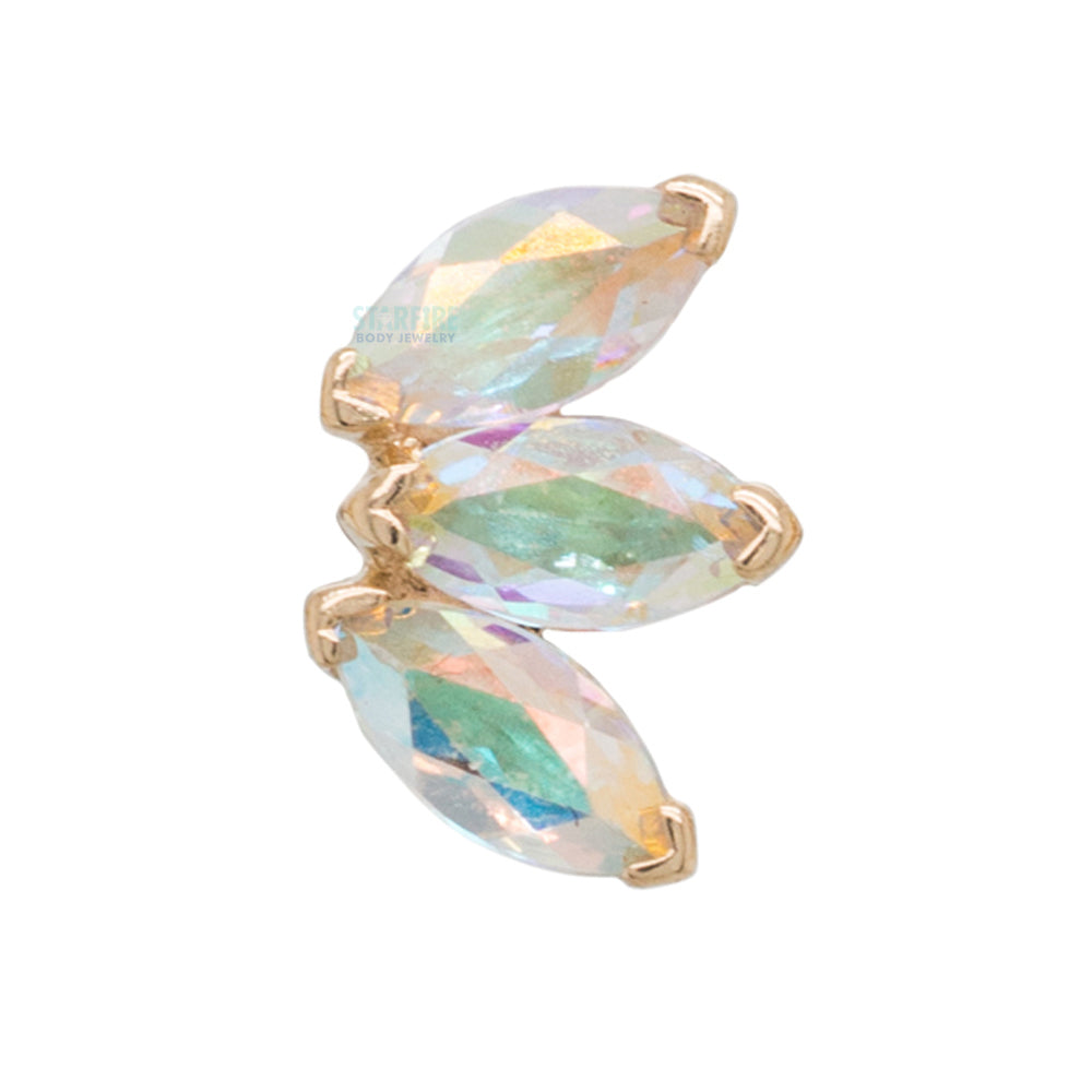 Triple Marquise Fan Threaded End in Gold & Platinum with Mercury Mist Topaz