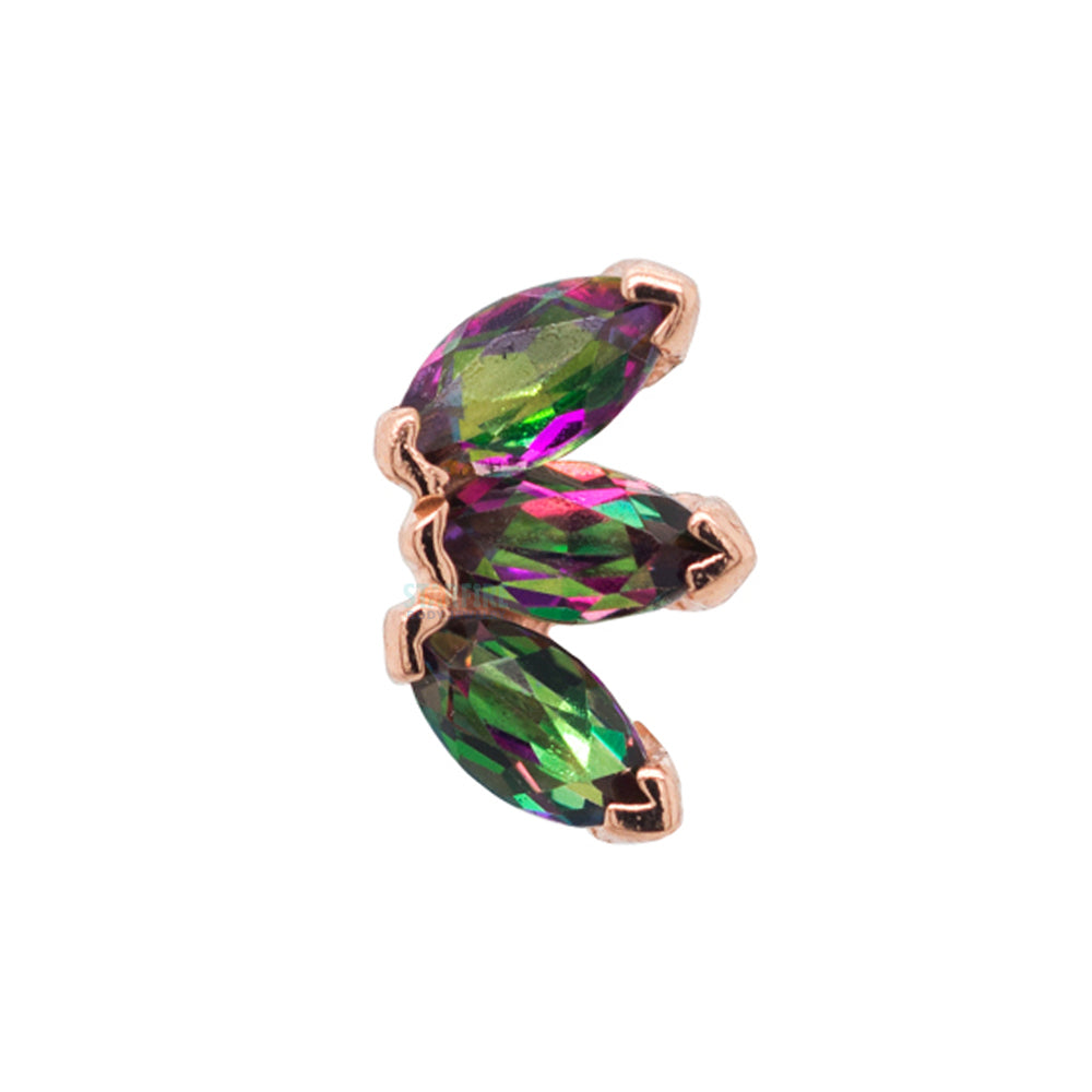 Triple Marquise Fan Threaded End in Gold & Platinum with Mystic Topaz