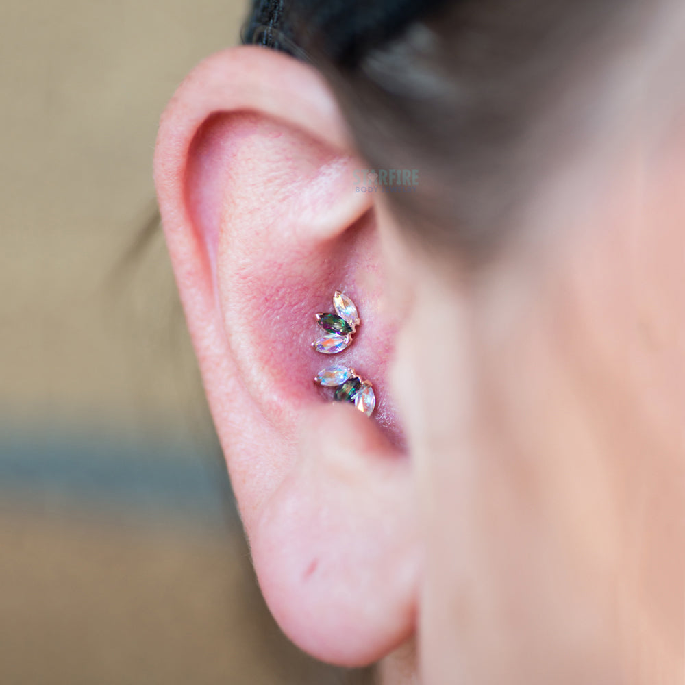 Triple Marquise Fan Threaded End in Gold & Platinum with Mystic Topaz & Mercury Mist Topaz'