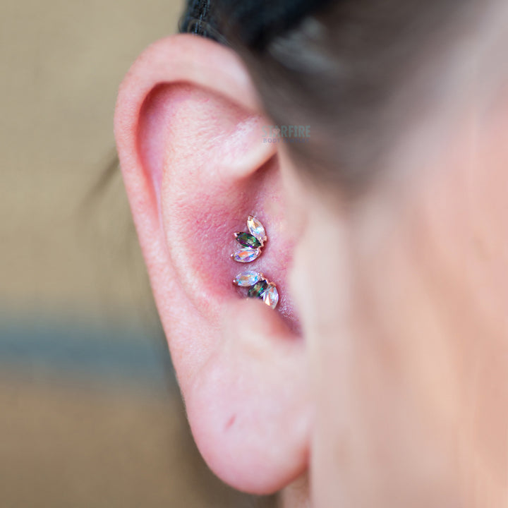 Triple Marquise Fan Threaded End in Gold & Platinum with Mystic Topaz & Mercury Mist Topaz'