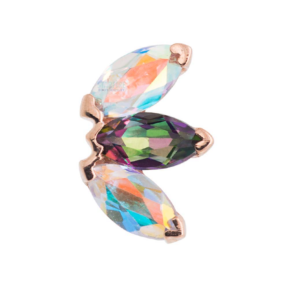 Triple Marquise Fan Threaded End in Gold & Platinum with Mystic Topaz & Mercury Mist Topaz'