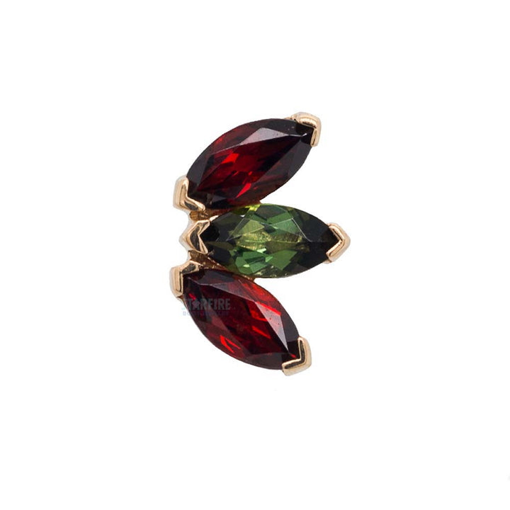 threadless: Triple Marquise Fan Pin in Gold & Platinum 'Holiday Collection' with Garnet & Green Tourmaline