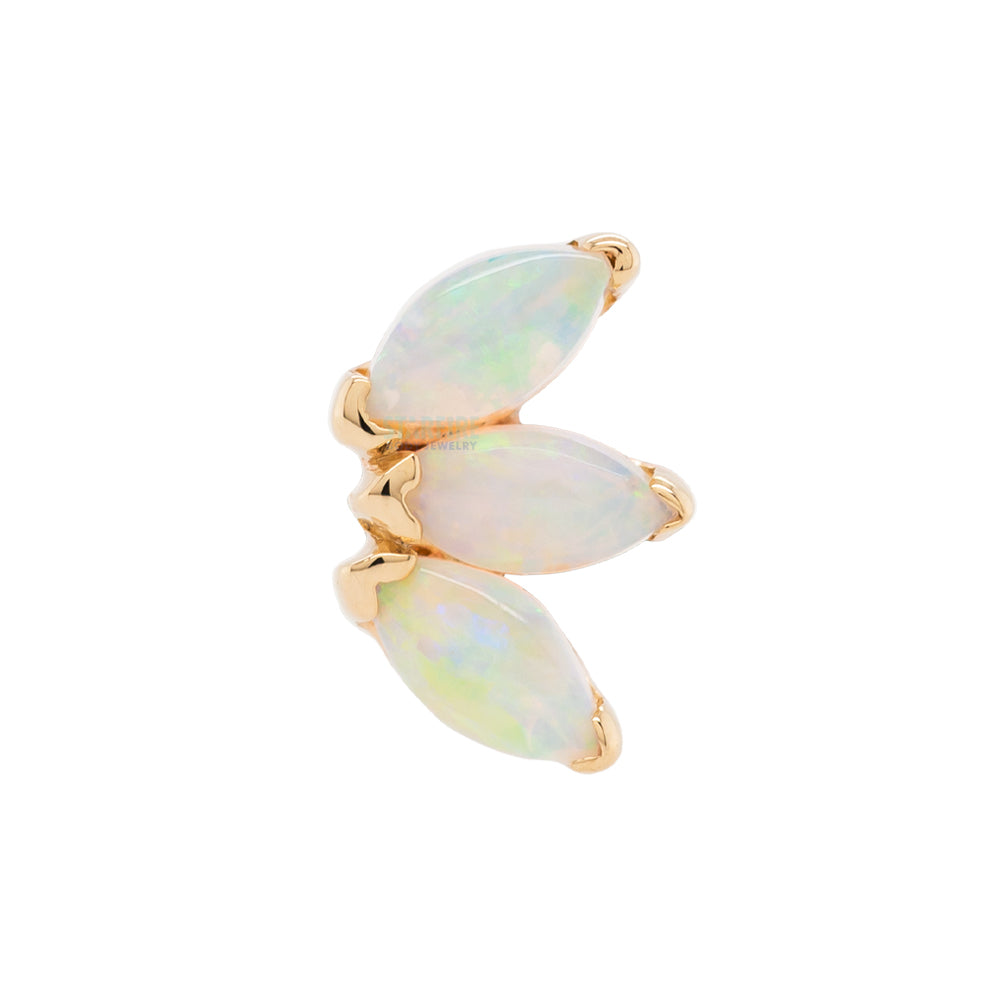 Triple Marquise Fan Threaded End in Gold & Platinum with Genuine White Opals