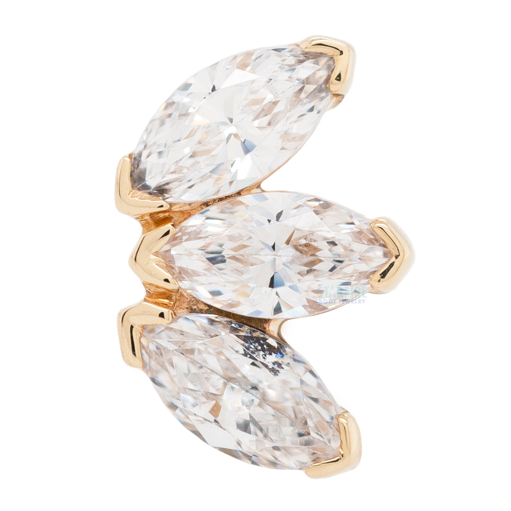 Triple Marquise Fan Threaded End in Gold & Platinum with White CZ's