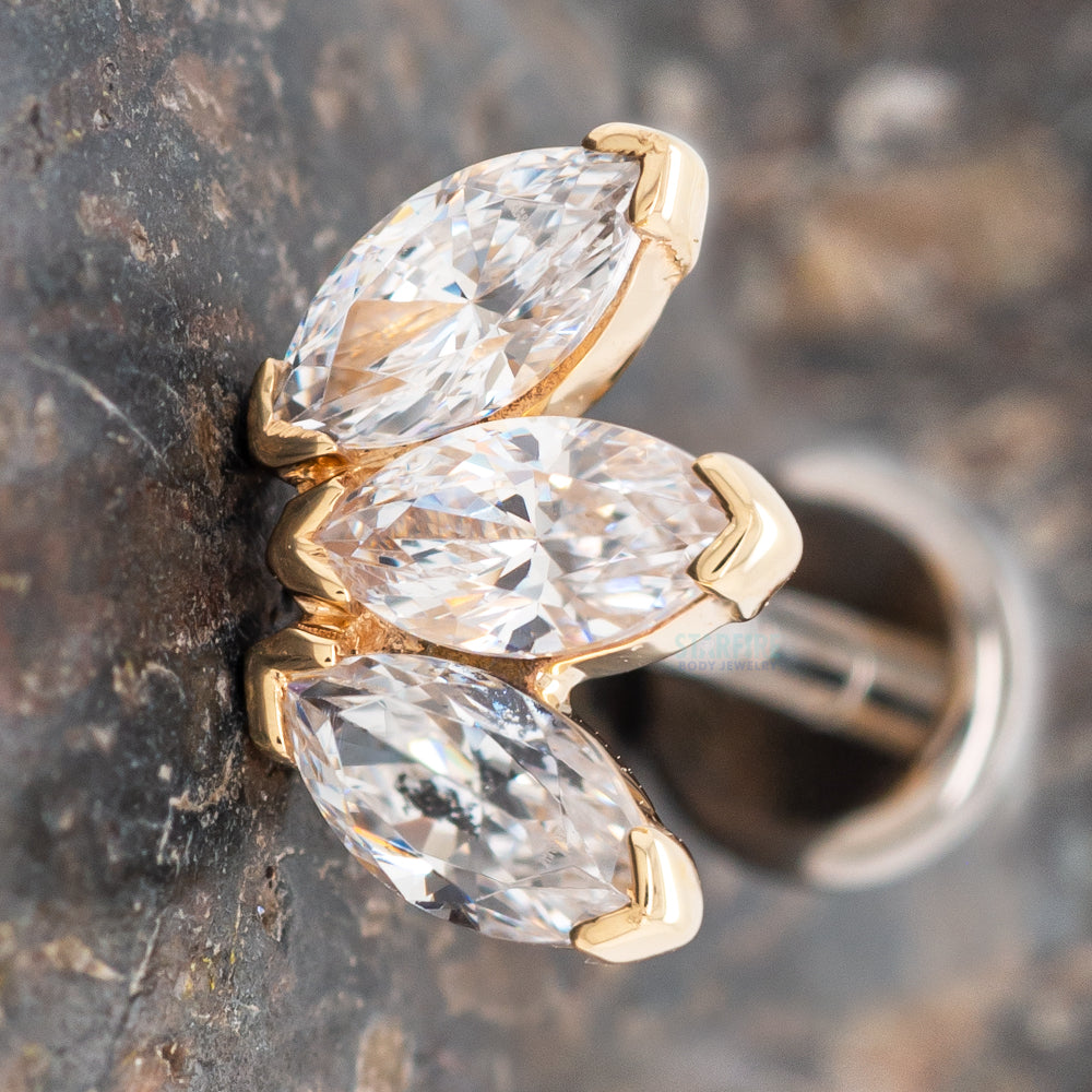 Triple Marquise Fan Threaded End in Gold & Platinum with White CZ's