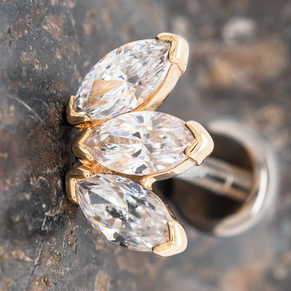 Triple Marquise Fan Threaded End in Gold with White CZ's