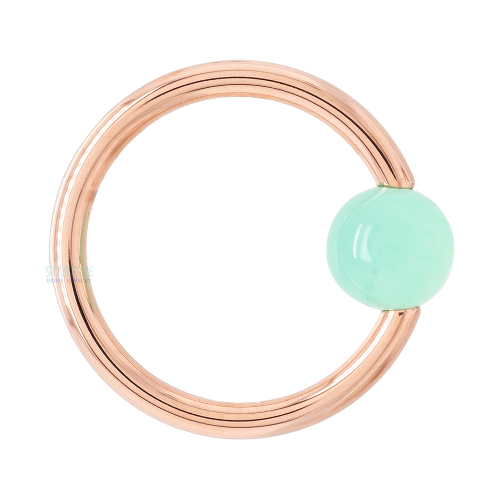 Captive Bead Ring (CBR) in Gold & Platinum with Chrysoprase Captive Bead