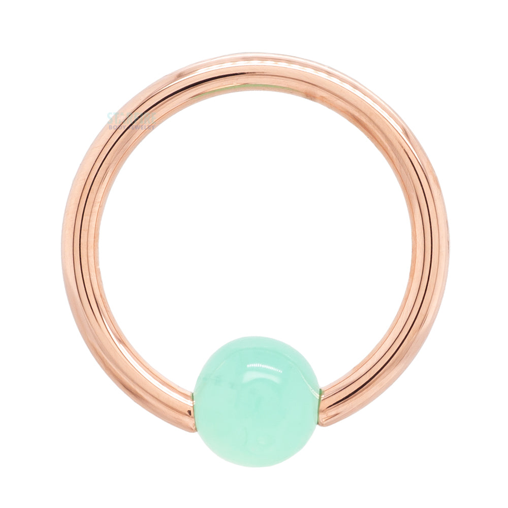 Captive Bead Ring (CBR) in Gold & Platinum with Chrysoprase Captive Bead