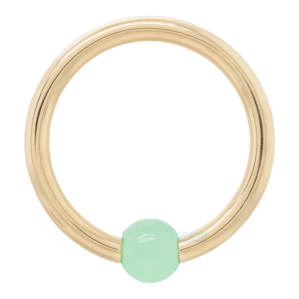 Captive Bead Ring (CBR) in Gold with Chrysoprase Captive Bead