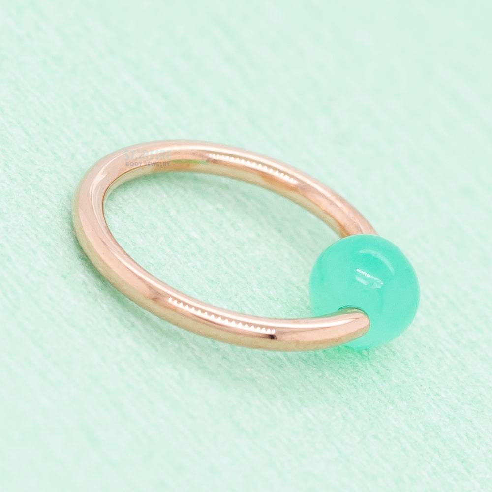 Captive Bead Ring (CBR) in Gold & Platinum with Chrysoprase Captive Bead
