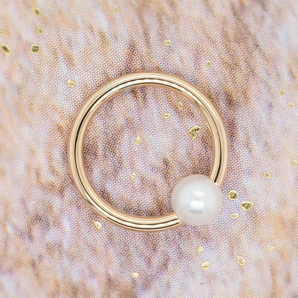 Captive Bead Ring (CBR) in Gold & Platinum with Pearl Captive Bead