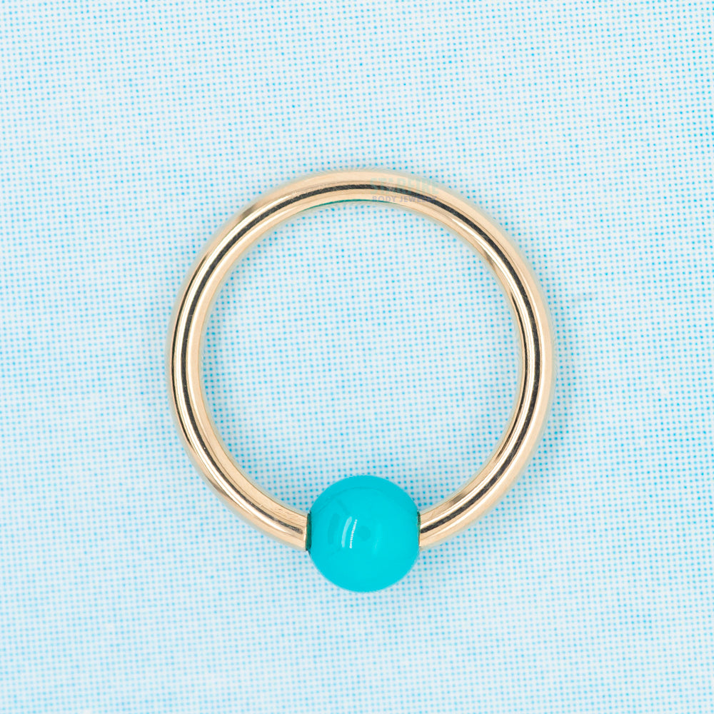 Captive Bead Ring (CBR) in Gold & Platinum with Turquoise Captive Bead