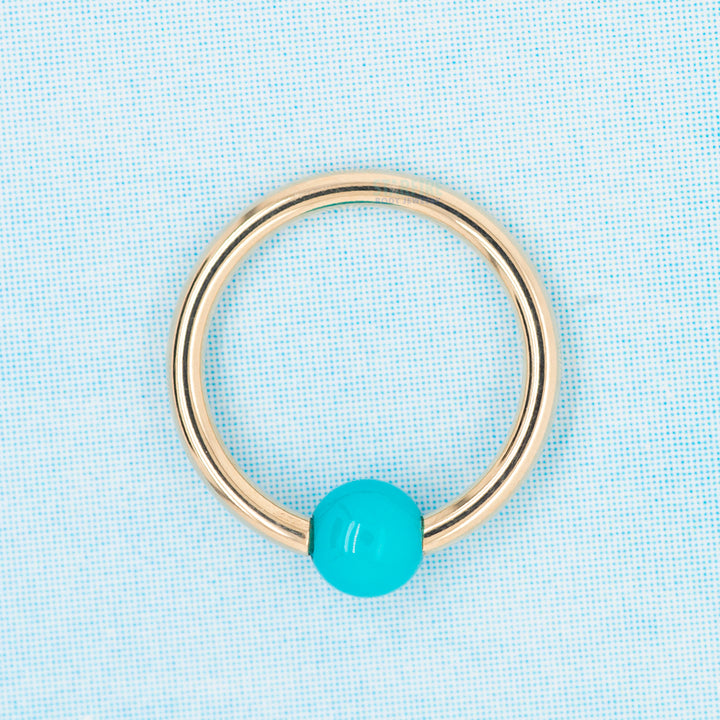 Captive Bead Ring (CBR) in Gold & Platinum with Turquoise Captive Bead