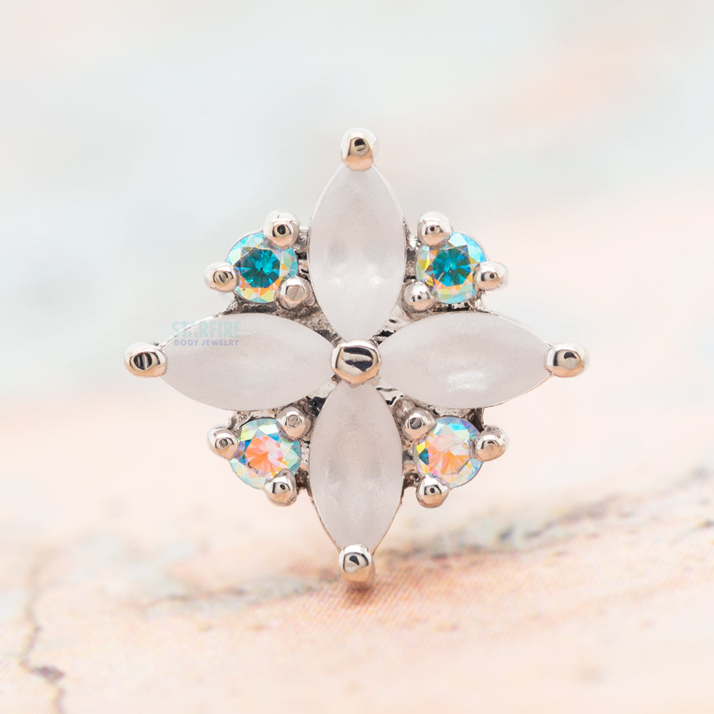 "Pleades" Threaded End in Gold with Sandblasted White CZ's & Mercury Mist Topaz'