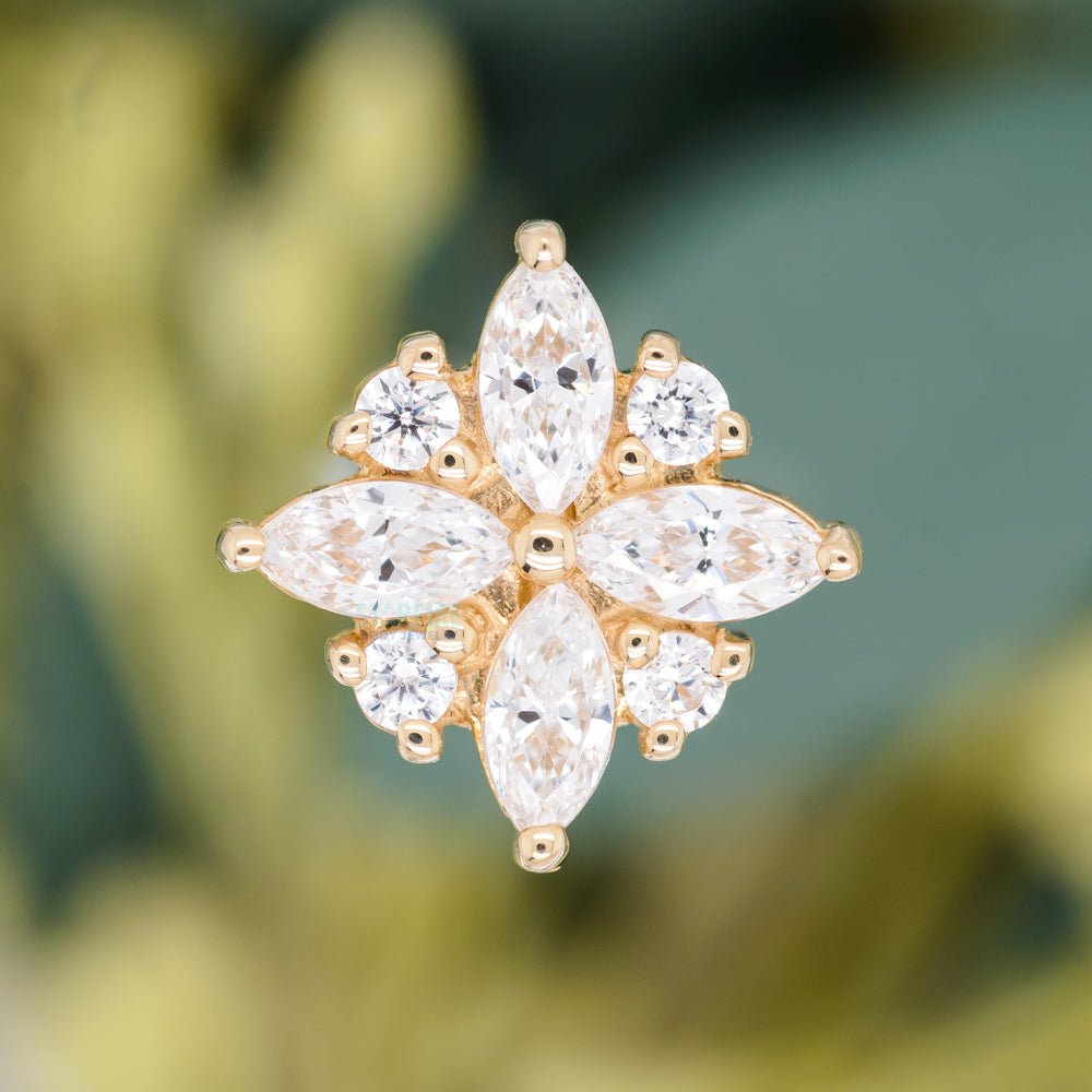 "Pleades" Threaded End in Gold with White CZ's