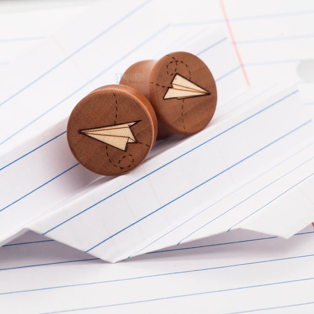 Paper Airplane Wood Inlay Plugs