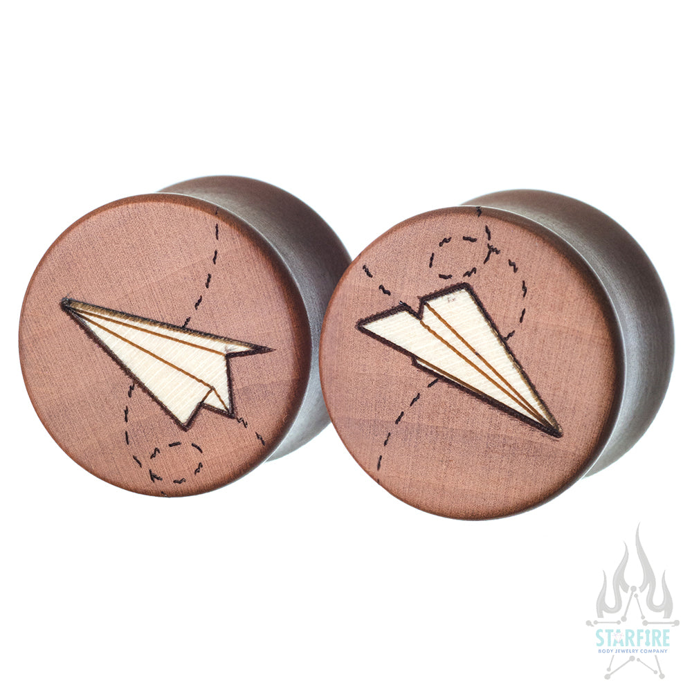 Paper Airplane Wood Inlay Plugs