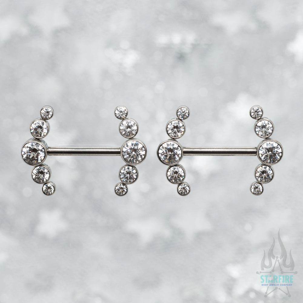 Faceted Gem Forward Facing Nipple Barbells with 5 Bezel Cluster - pair